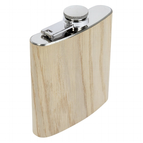 Taschenflasche/Flachmann Edelstahl Holzdesign hellbraun