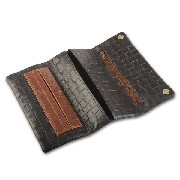 Feinschnitt-Tasche Leder Rind Flechtoptik schwarz