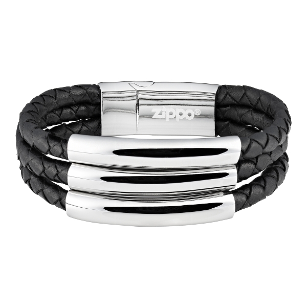 Armband ZIPPO Leder Edelstahl mit Schiebeverschluss