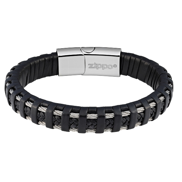Armband ZIPPO Leder Edelstahl mit Schiebeverschluss