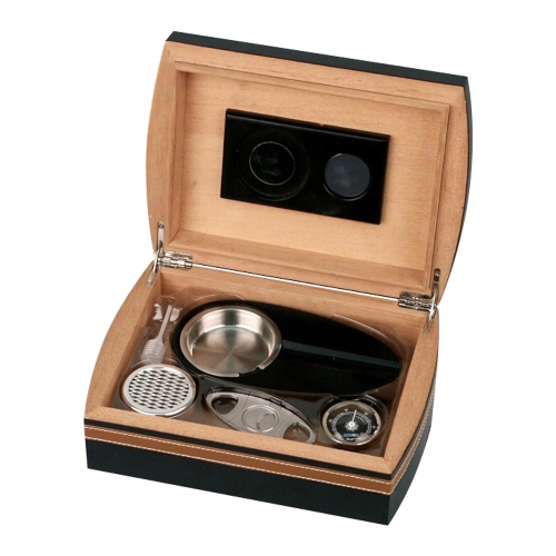 Humidor-Set schwarz/braun Lederoptik