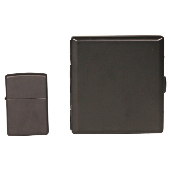 Zippo schwarz matt mit Zigaretten Etui