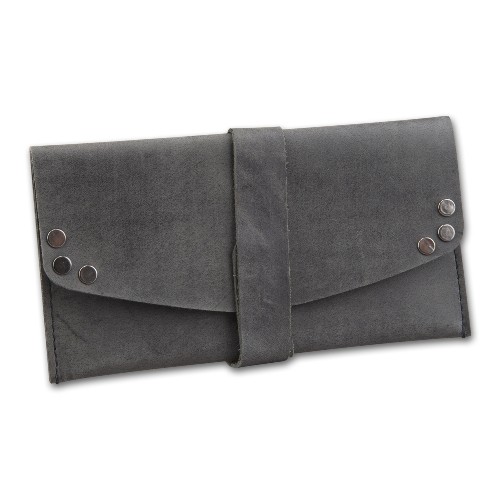Feinschnitt-Tasche Leder Hunter schwarz 17 x 9 cm mit Wickelband