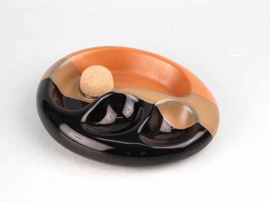 Pfeifenascher Keramik schwarz/braun oval 2 Ablagen