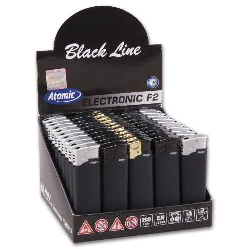 Einwegfeuerzeug Piezo ATOMIC Black Line Steller mit 50 Stück sortiert
